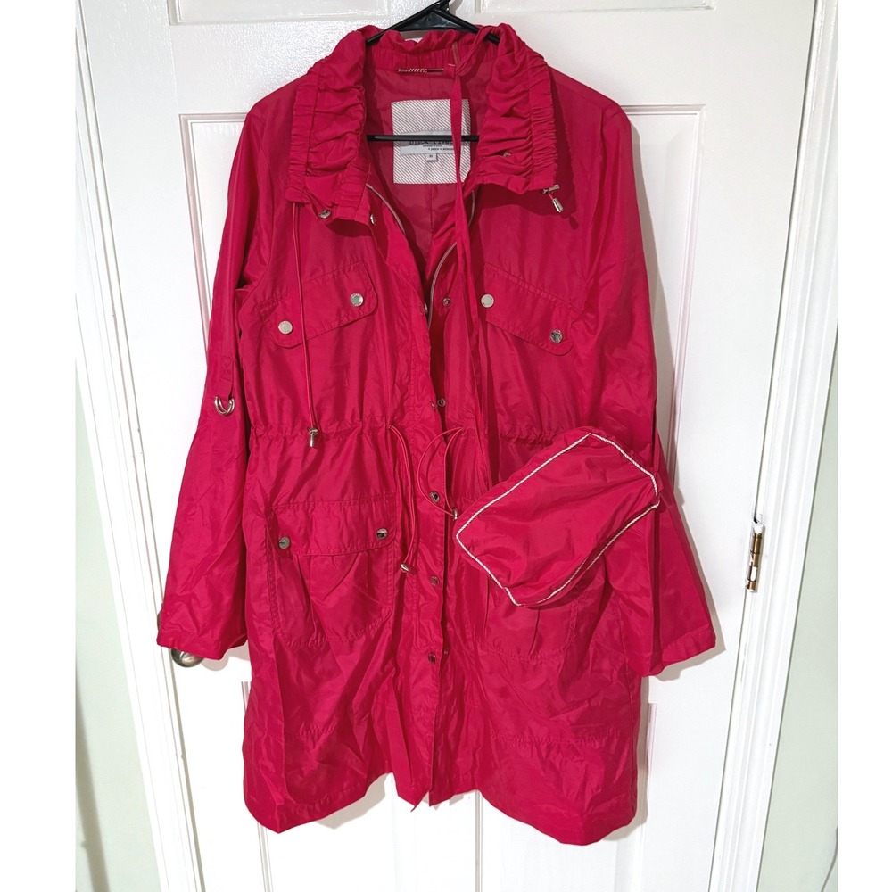 Black Rivet Magenta Pink Packable Anorak Jacket Womens‎ XL Ruffle Collar Utility
